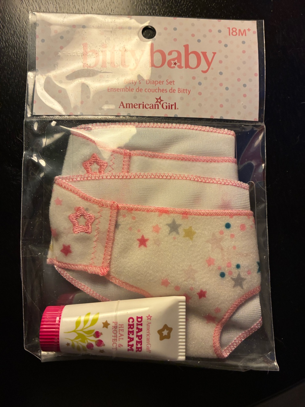 American Girl Bitty Baby Pink and White Star Diaper Set